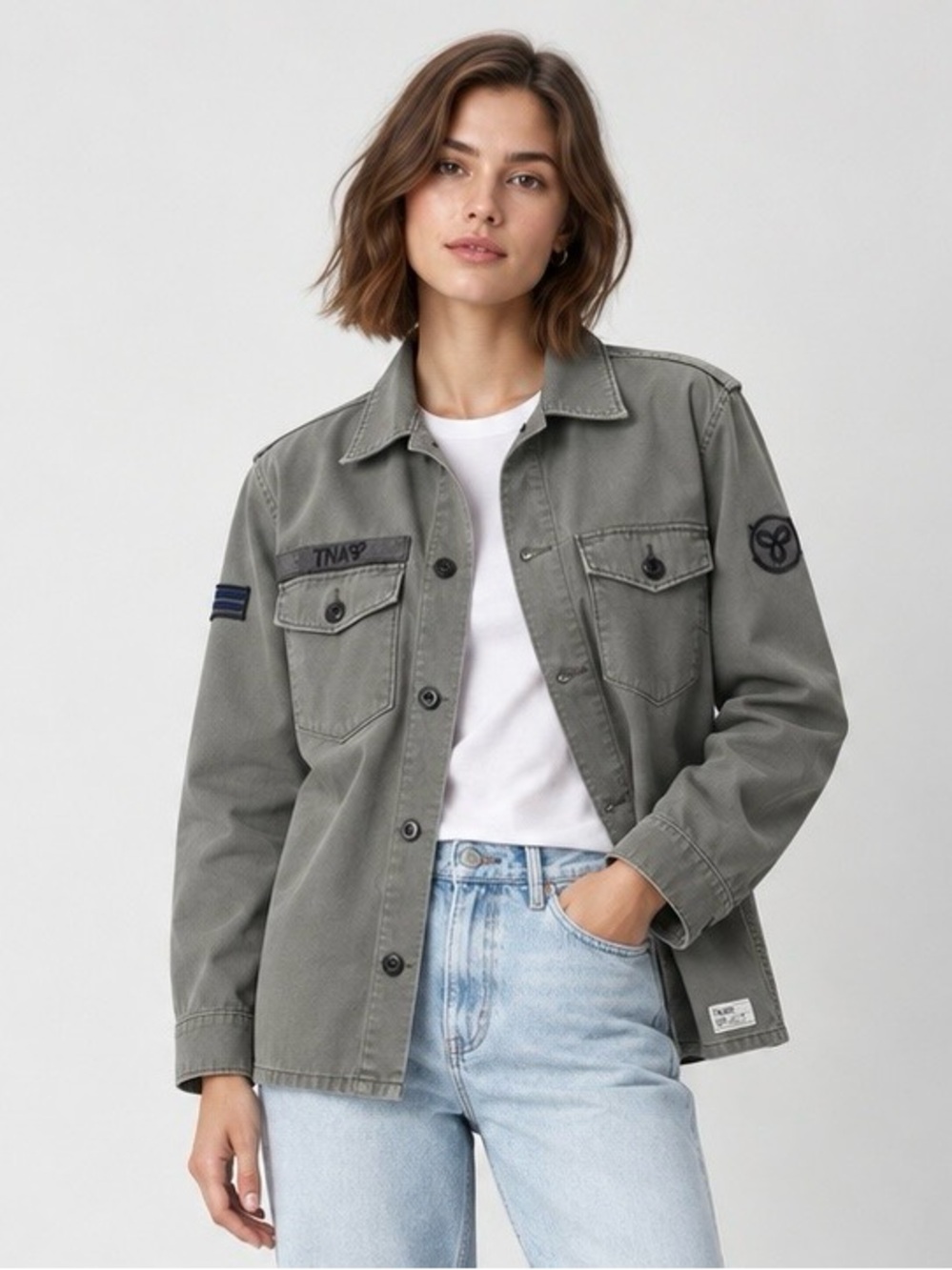 TNA Aritzia Maverick Military Utility Shirt Jacket Grey Small 100% Cotton